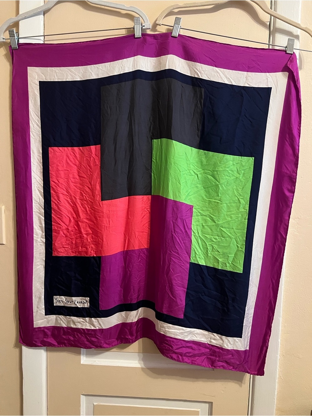 Yves Saint Laurent Fuchsia, Lime & Coral Geometric Silk Scarf
